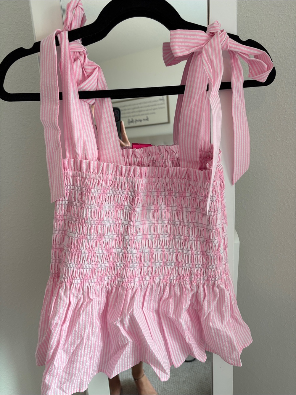 NWT Lilly Pulitzer Pink & White Striped Tie-Shoulder Smocked Peplum Tank - Picture 4 of 5